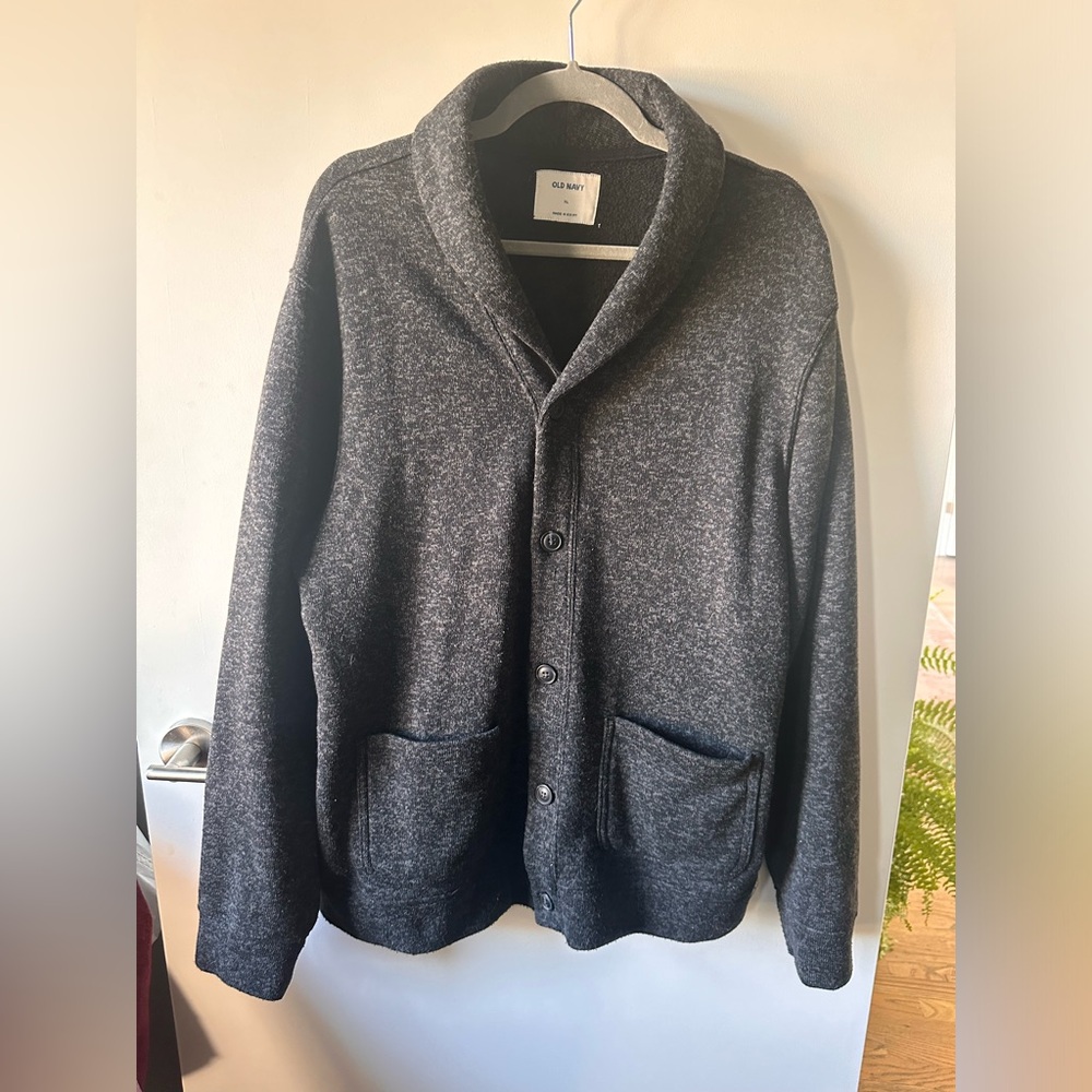 Men’s black speckled sweater fleece cardigan Old Navy size XL